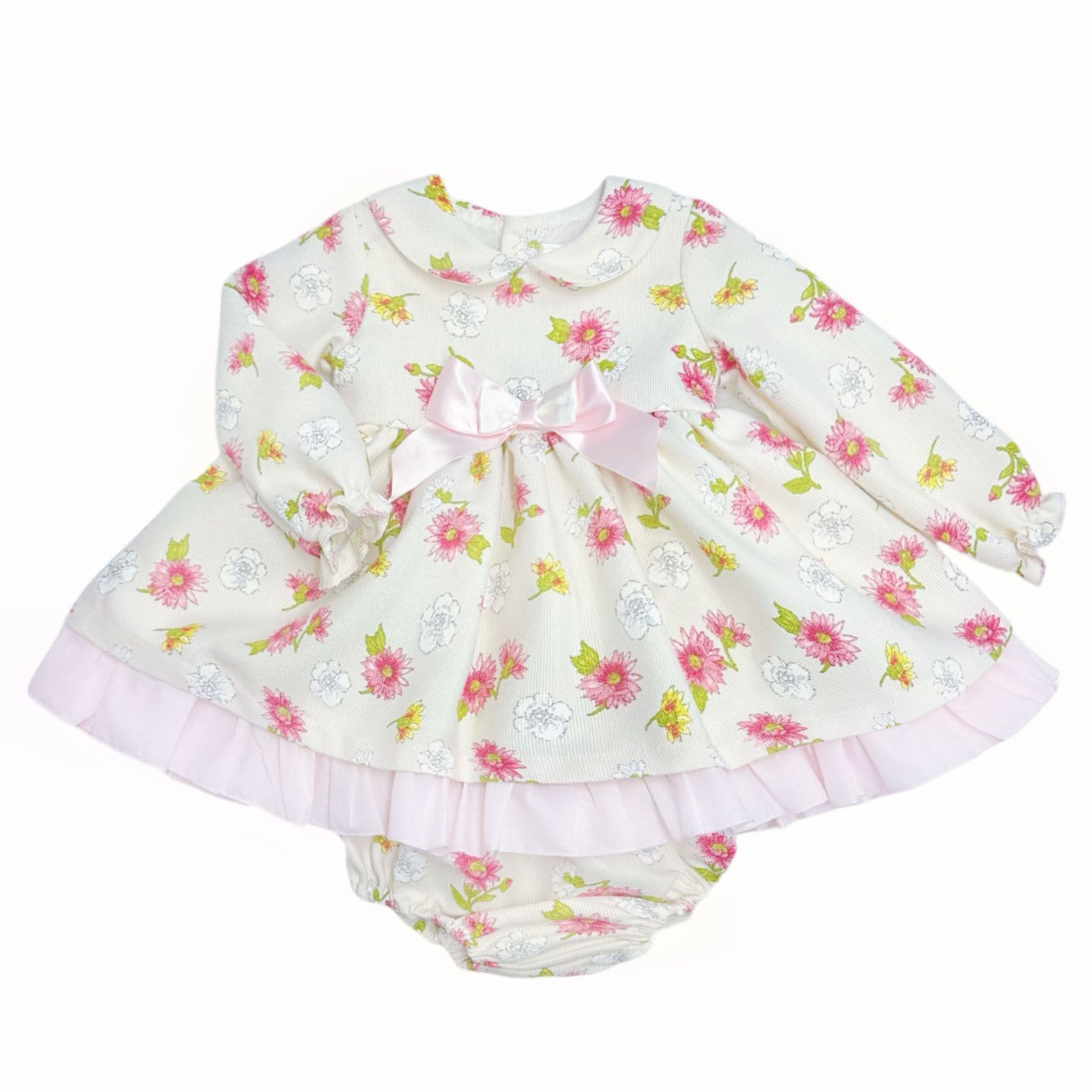 *SALE* Baby Girl Pink/Cream Floral Puff Ball Dress with Pants "MYDC2465"