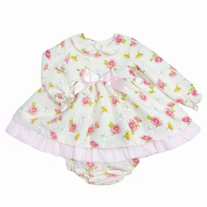 *SALE* Baby Girl Pink/Cream Floral Puff Ball Dress with Pants "MYDC2465"