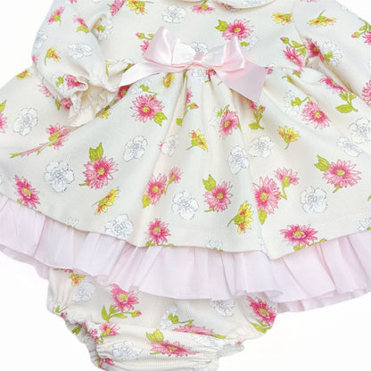 *SALE* Baby Girl Pink/Cream Floral Puff Ball Dress with Pants "MYDC2465"