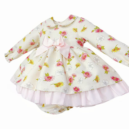 *SALE* Baby Girl Pink/Cream Floral Puff Ball Dress with Pants "MYDC2465"
