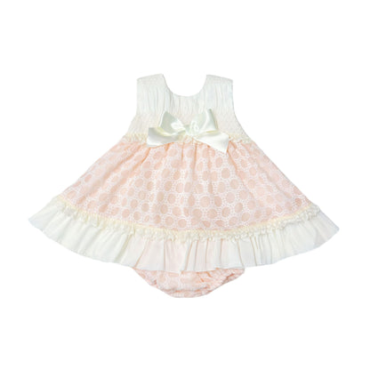 *SALE* Baby Girl Pink&Cream Smocked Puff Dress with Pants "MYD2482"
