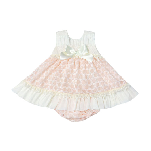 *SALE* Baby Girl Pink&Cream Smocked Puff Dress with Pants "MYD2482"