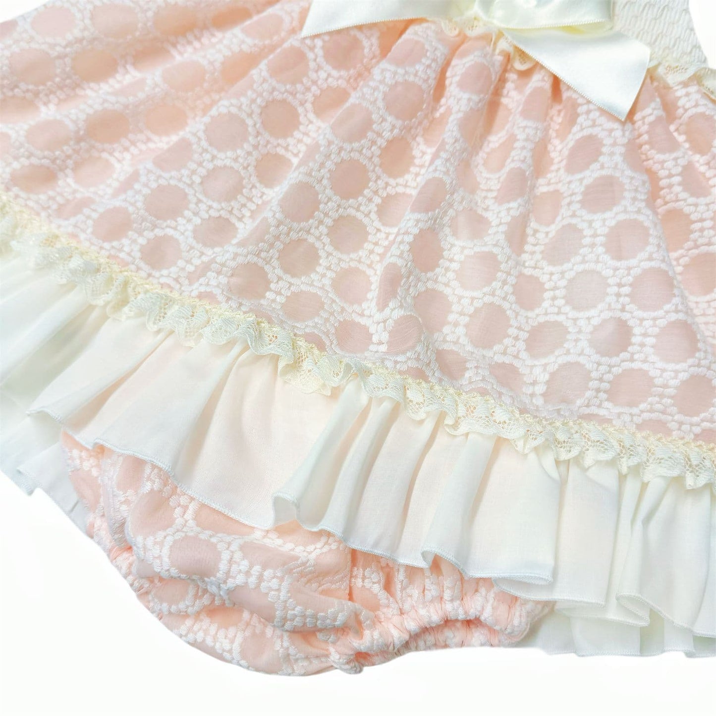 *SALE* Baby Girl Pink&Cream Smocked Puff Dress with Pants "MYD2482"