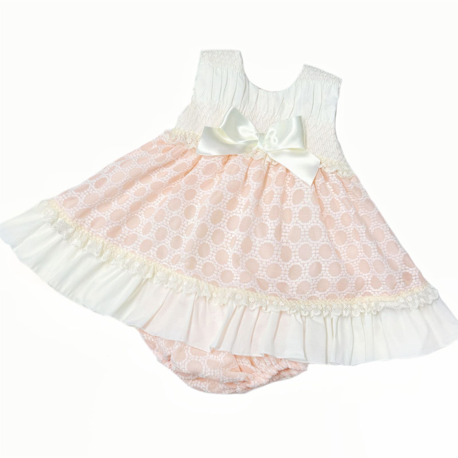 *SALE* Baby Girl Pink&Cream Smocked Puff Dress with Pants "MYD2482"
