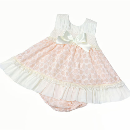 *SALE* Baby Girl Pink&Cream Smocked Puff Dress with Pants "MYD2482"
