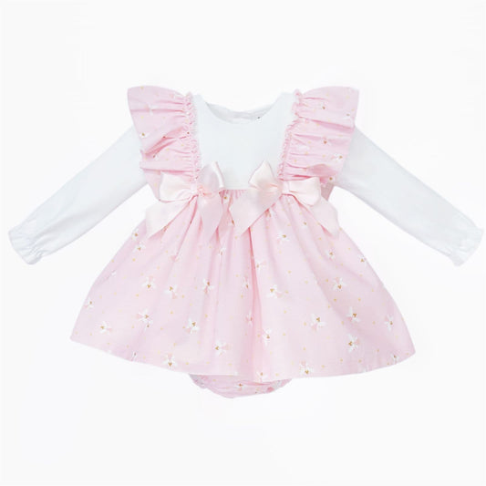 *SALE* Baby Girl Pink Fairy Frilly Shoulder Puff Dress with Pants "MYD25259"