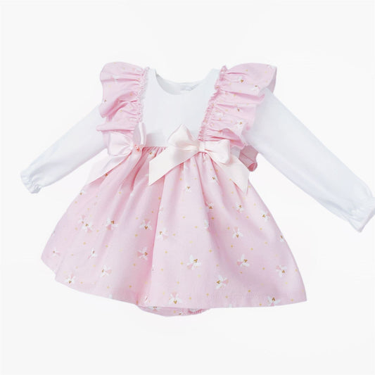 *SALE* Baby Girl Pink Fairy Frilly Shoulder Puff Dress with Pants "MYD25259"