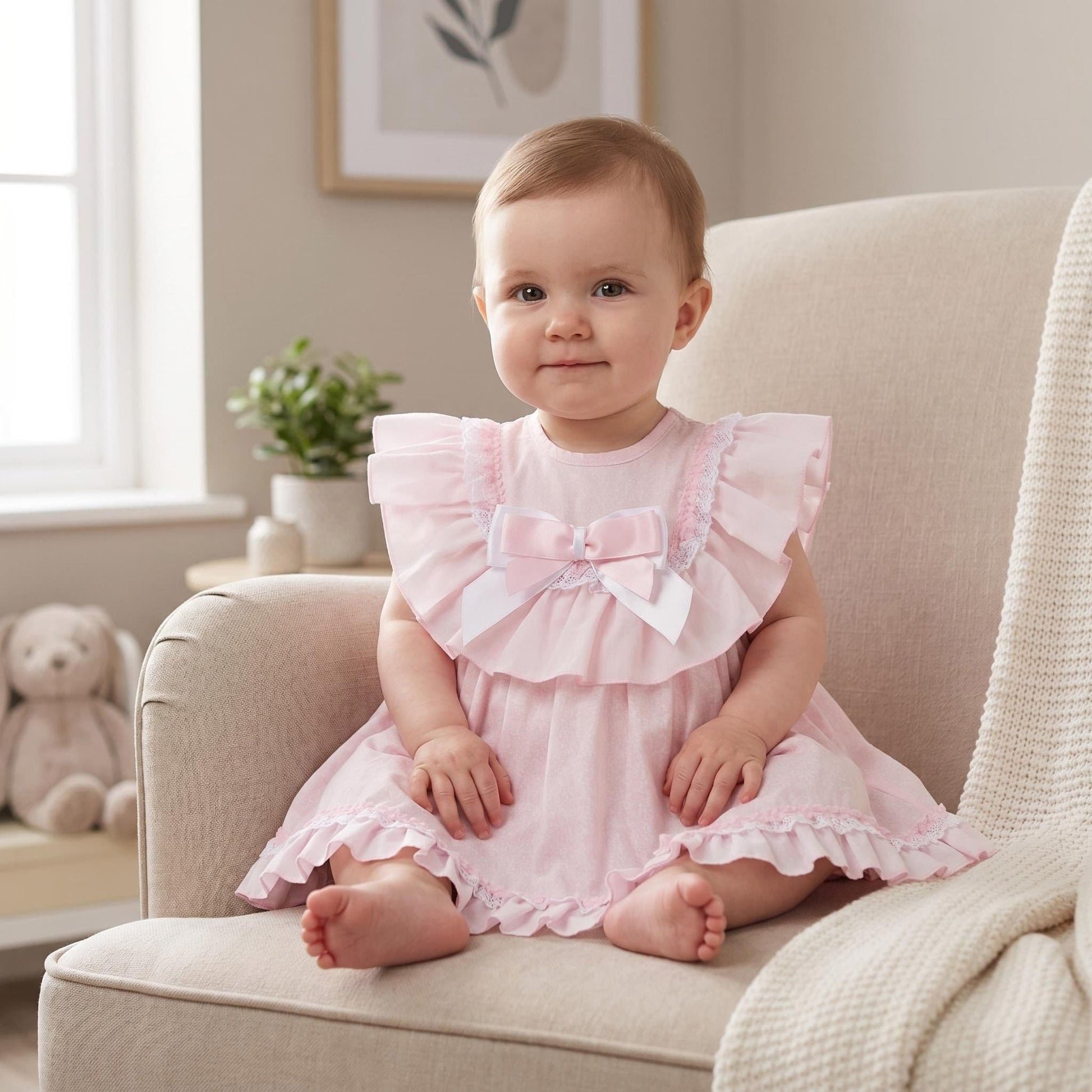 *SALE* Baby Girl Pink Floral Big Collar Puff Dress with Pants "MYD2433P"