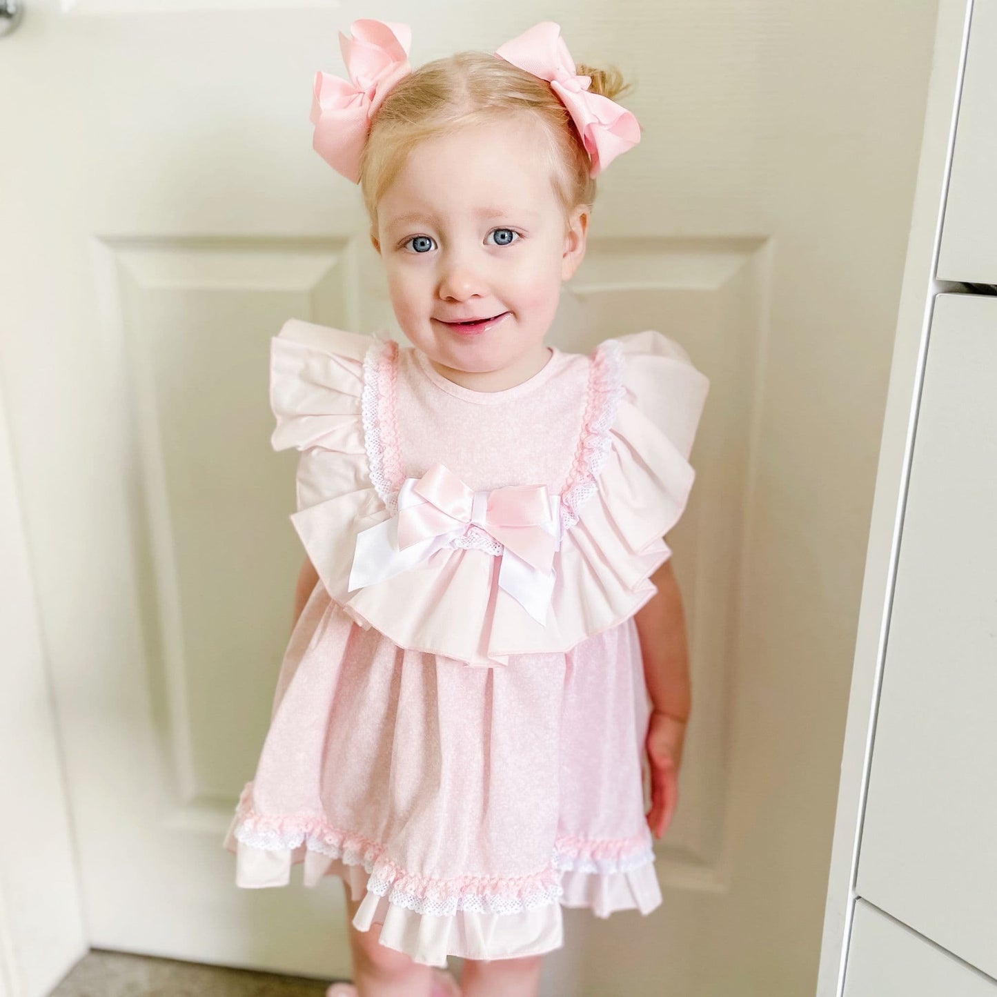 *SALE* Baby Girl Pink Floral Big Collar Puff Dress with Pants "MYD2433P"