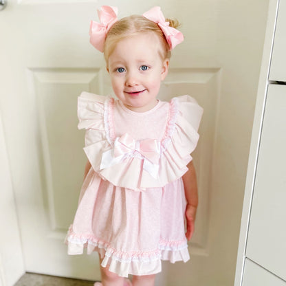*SALE* Baby Girl Pink Floral Big Collar Puff Dress with Pants "MYD2433P"