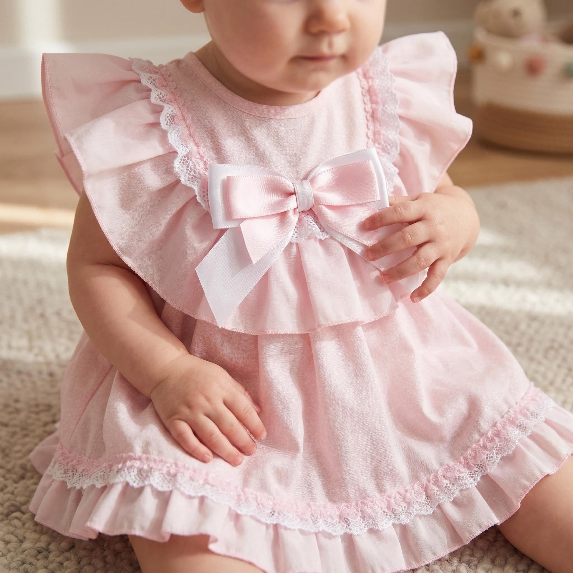 *SALE* Baby Girl Pink Floral Big Collar Puff Dress with Pants "MYD2433P"