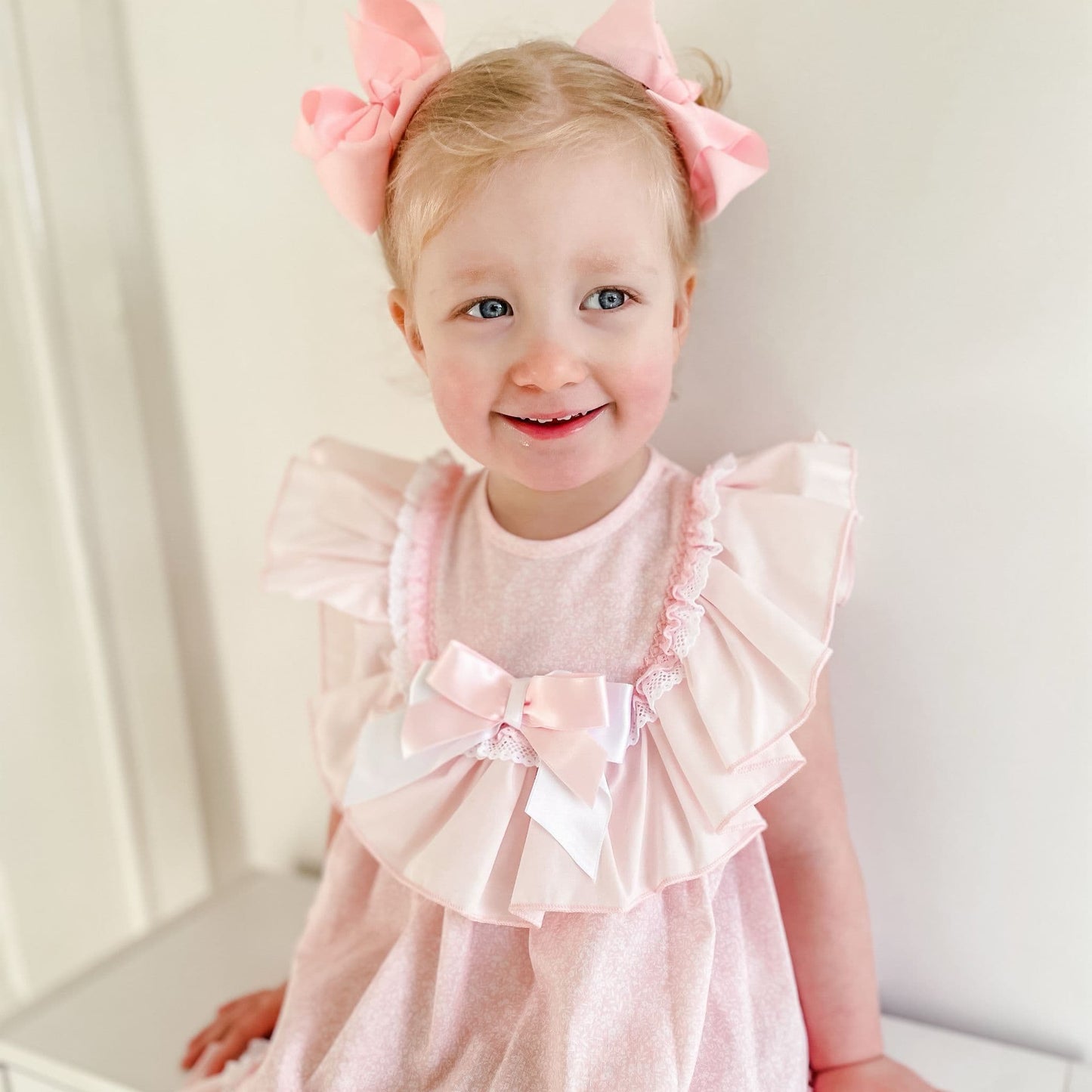 *SALE* Baby Girl Pink Floral Big Collar Puff Dress with Pants "MYD2433P"