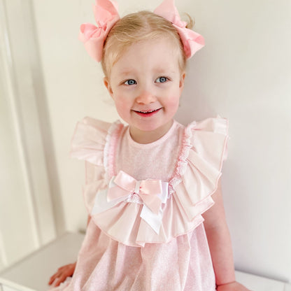*SALE* Baby Girl Pink Floral Big Collar Puff Dress with Pants "MYD2433P"