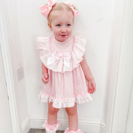 *SALE* Baby Girl Pink Floral Big Collar Puff Dress with Pants "MYD2433P"
