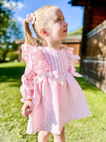 *SALE* Baby Girl Pink Floral Frilly Shoulder Puff Dress with Pants "MYDB2476"