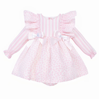 *SALE* Baby Girl Pink Floral Frilly Shoulder Puff Dress with Pants "MYDB2476"