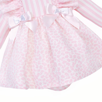 *SALE* Baby Girl Pink Floral Frilly Shoulder Puff Dress with Pants "MYDB2476"