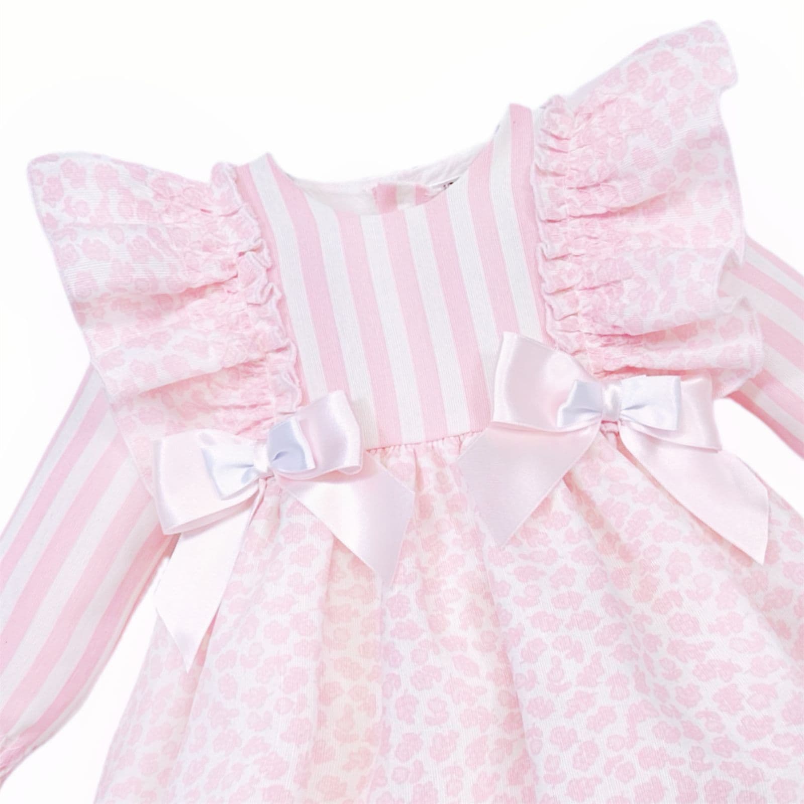 *SALE* Baby Girl Pink Floral Frilly Shoulder Puff Dress with Pants "MYDB2476"