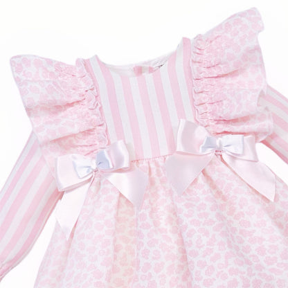 *SALE* Baby Girl Pink Floral Frilly Shoulder Puff Dress with Pants "MYDB2476"