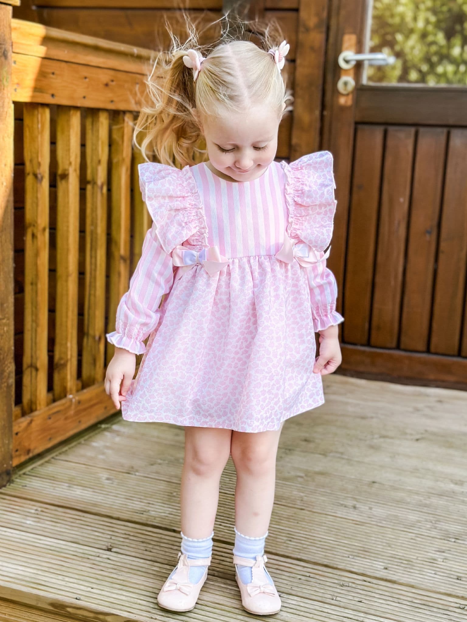*SALE* Baby Girl Pink Floral Frilly Shoulder Puff Dress with Pants "MYDB2476"
