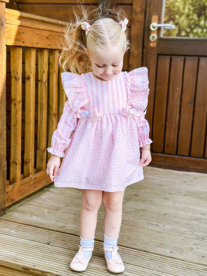 *SALE* Baby Girl Pink Floral Frilly Shoulder Puff Dress with Pants "MYDB2476"