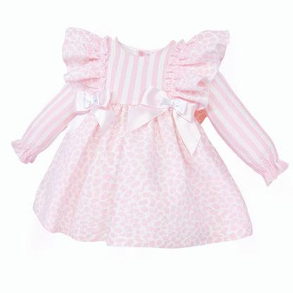 *SALE* Baby Girl Pink Floral Frilly Shoulder Puff Dress with Pants "MYDB2476"