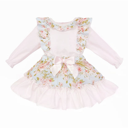 *SALE* Baby Girl Pink Floral Frilly Shoulder Shirt with Skirt "MYDC2470"