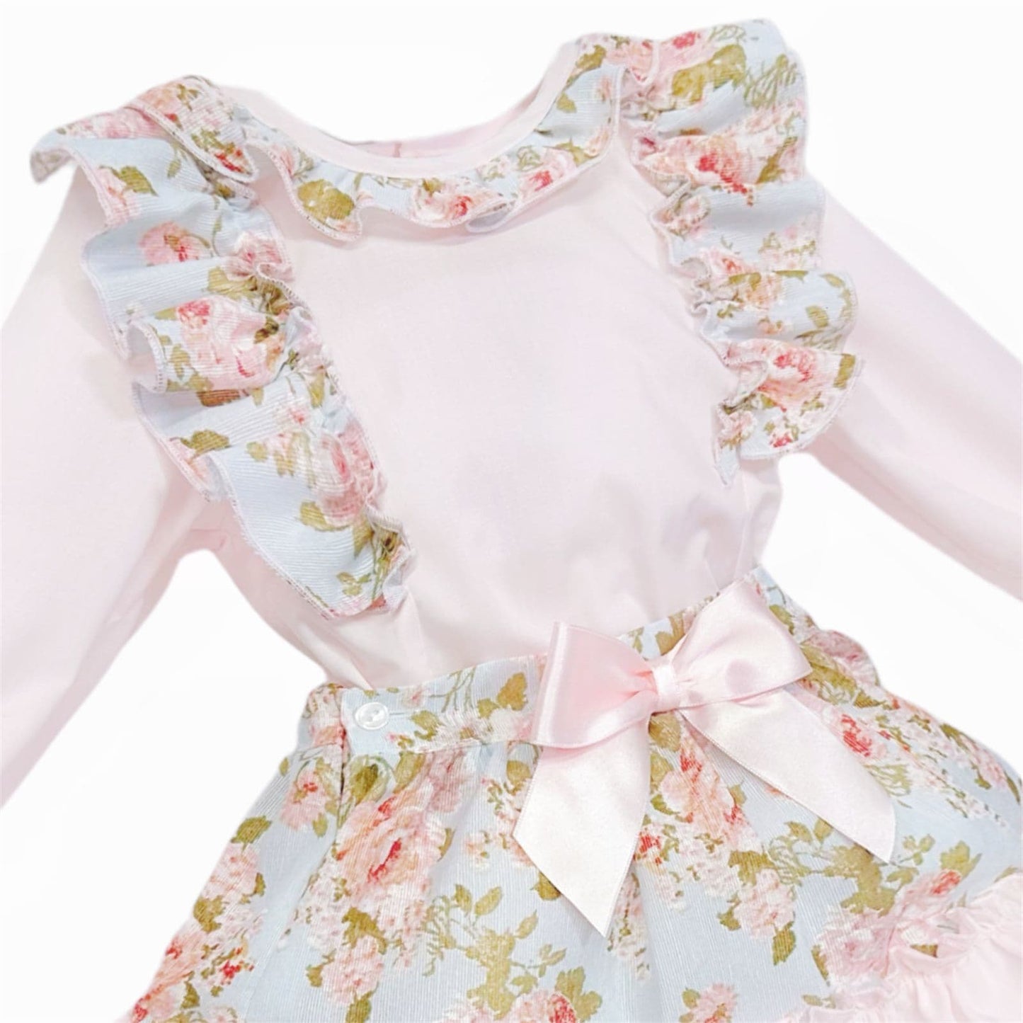 *SALE* Baby Girl Pink Floral Frilly Shoulder Shirt with Skirt "MYDC2470"