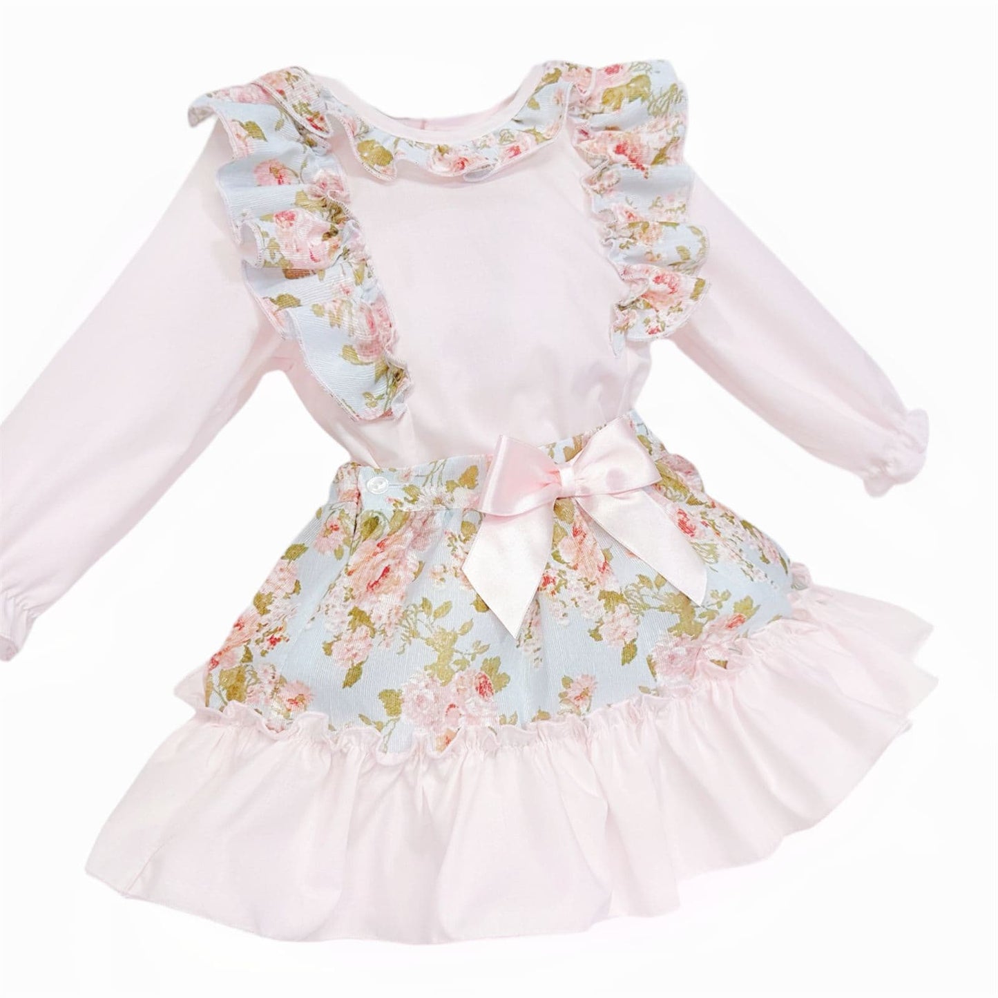 *SALE* Baby Girl Pink Floral Frilly Shoulder Shirt with Skirt "MYDC2470"