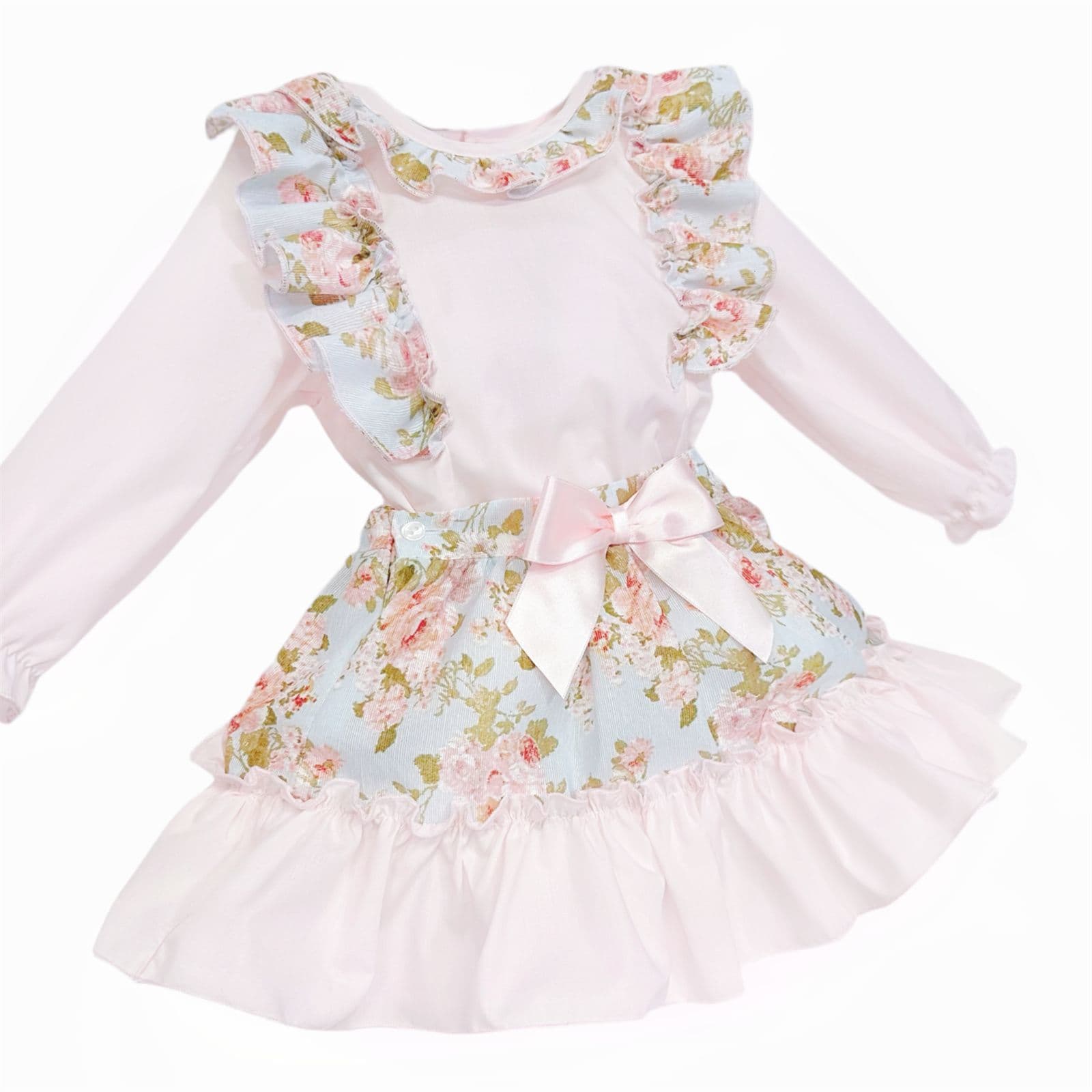 *SALE* Baby Girl Pink Floral Frilly Shoulder Shirt with Skirt "MYDC2470"