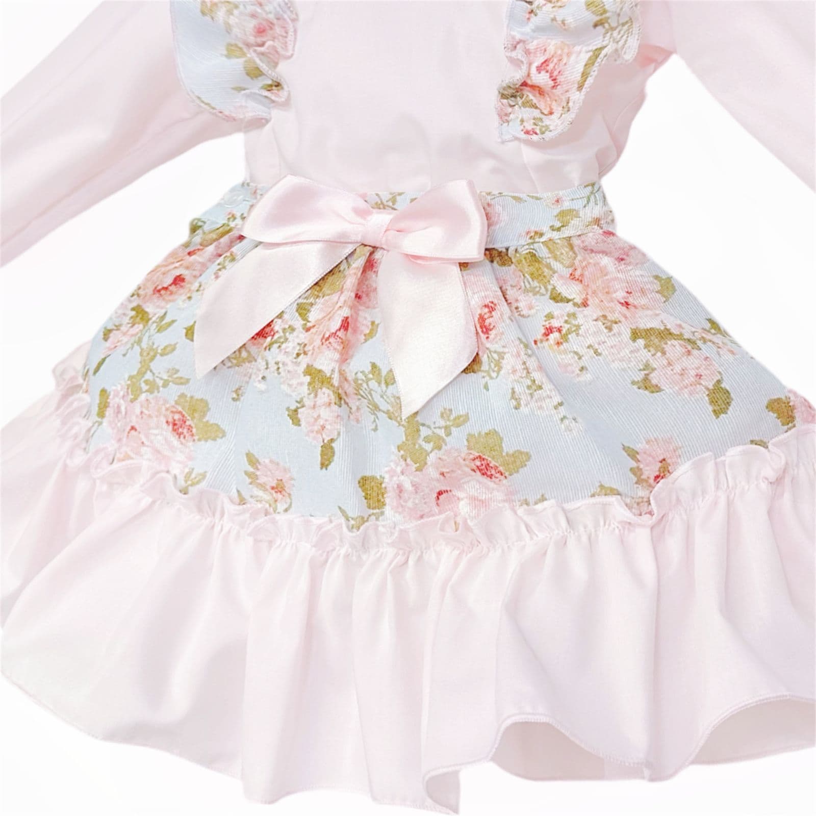 *SALE* Baby Girl Pink Floral Frilly Shoulder Shirt with Skirt "MYDC2470"