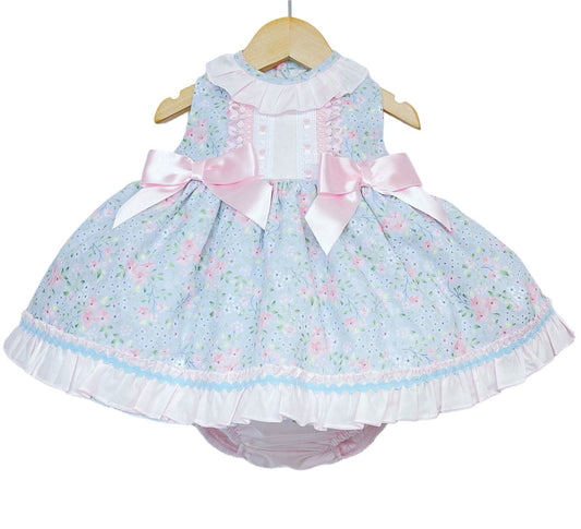 *SALE* Baby Girl Pink Floral Puff Dress with Pants Satin Bows "MYD2218P"