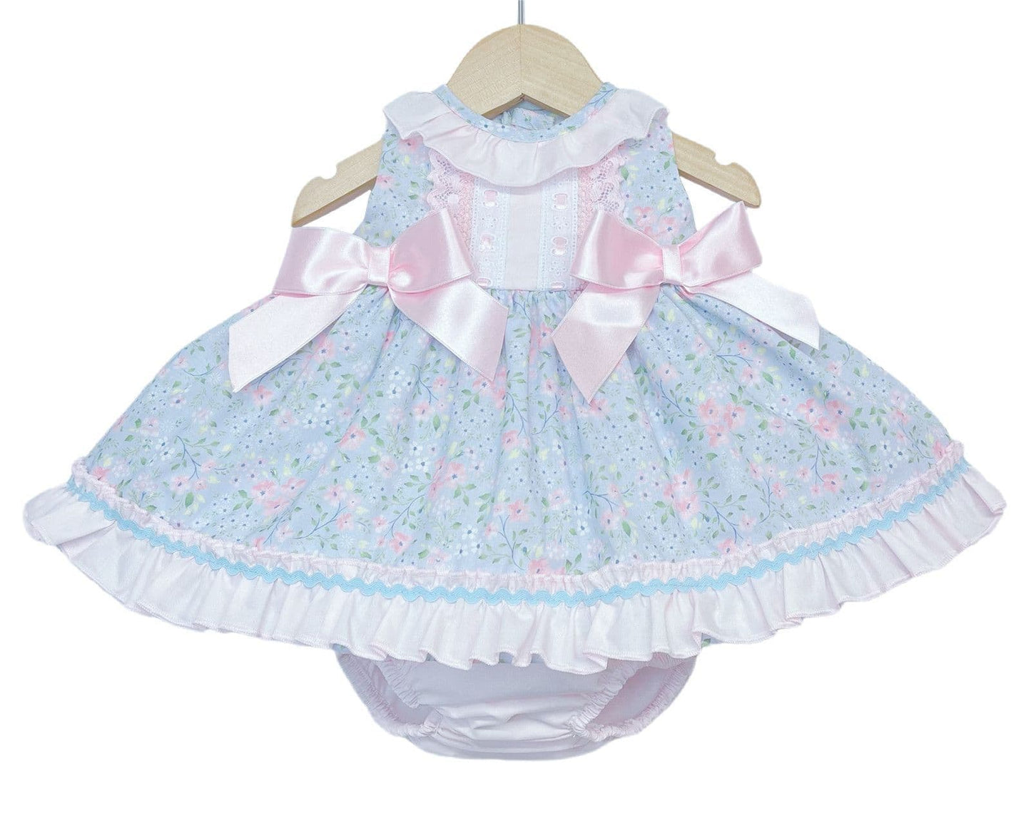 *SALE* Baby Girl Pink Floral Puff Dress with Pants Satin Bows "MYD2218P"