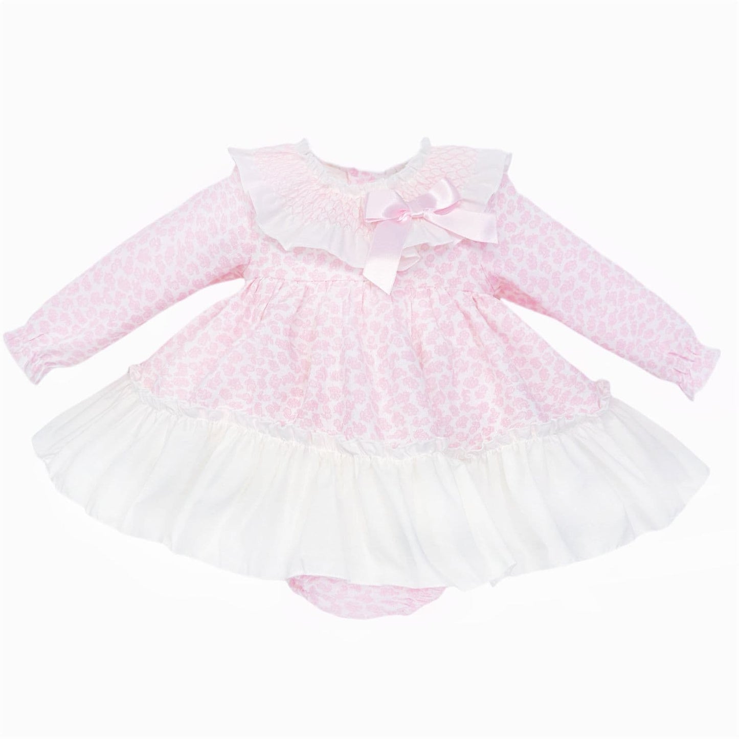 *SALE* Baby Girl Pink Floral Smocked Collar Puff Dress with Pants "MYDB2475P"
