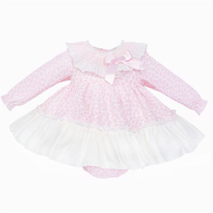 *SALE* Baby Girl Pink Floral Smocked Collar Puff Dress with Pants "MYDB2475P"