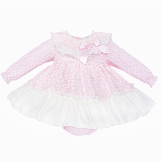 *SALE* Baby Girl Pink Floral Smocked Collar Puff Dress with Pants "MYDB2475P"