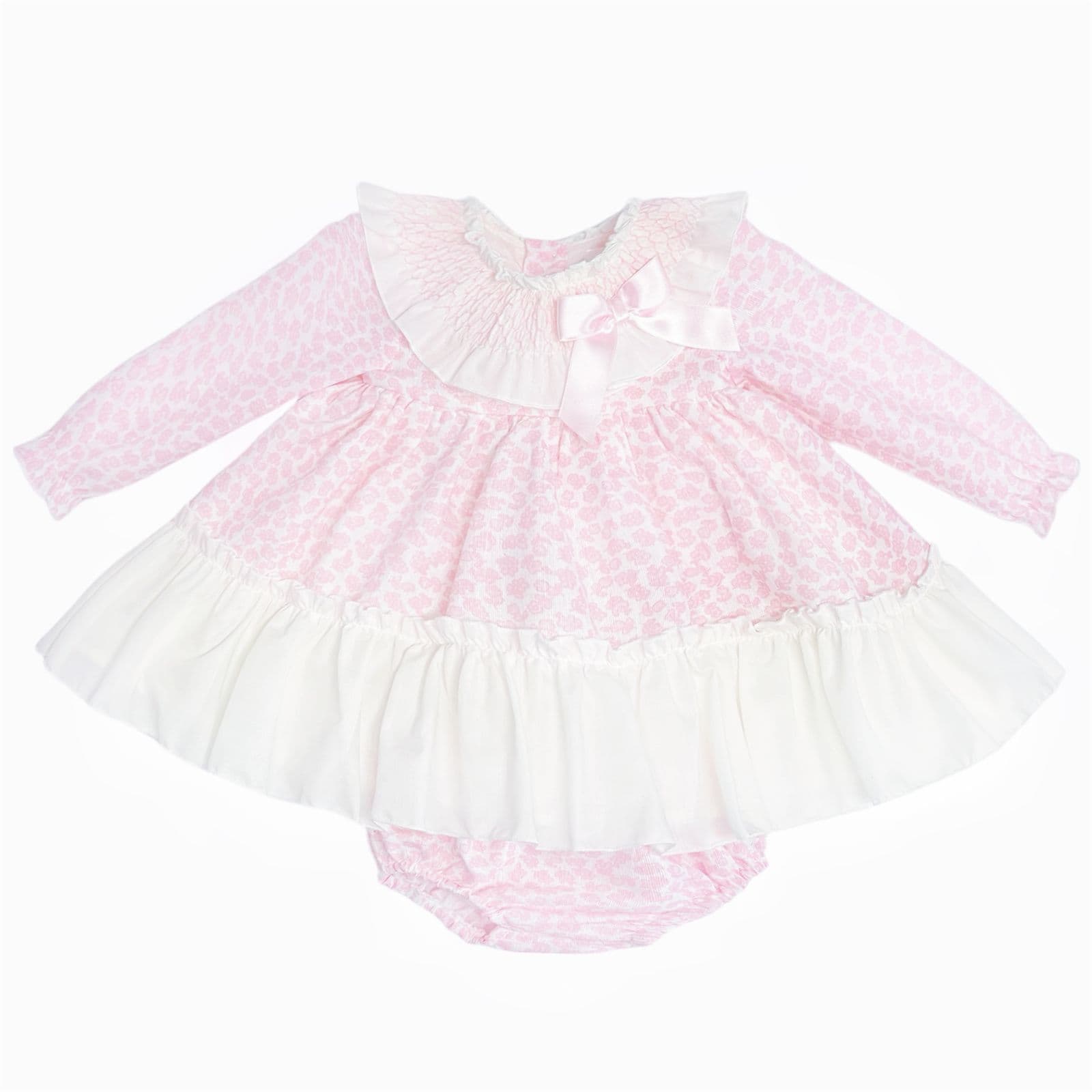 *SALE* Baby Girl Pink Floral Smocked Collar Puff Dress with Pants "MYDB2475P"