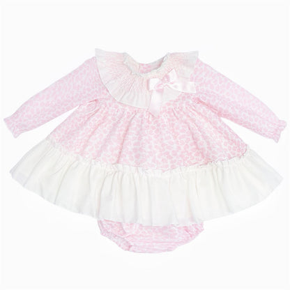 *SALE* Baby Girl Pink Floral Smocked Collar Puff Dress with Pants "MYDB2475P"