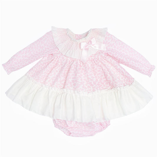 *SALE* Baby Girl Pink Floral Smocked Collar Puff Dress with Pants "MYDB2475P"