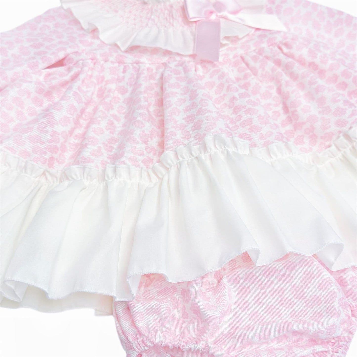 *SALE* Baby Girl Pink Floral Smocked Collar Puff Dress with Pants "MYDB2475P"