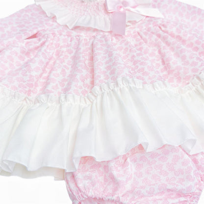 *SALE* Baby Girl Pink Floral Smocked Collar Puff Dress with Pants "MYDB2475P"