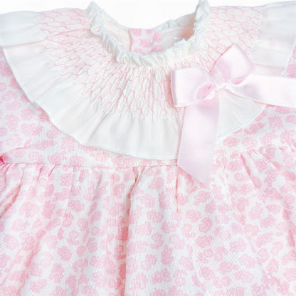 *SALE* Baby Girl Pink Floral Smocked Collar Puff Dress with Pants "MYDB2475P"