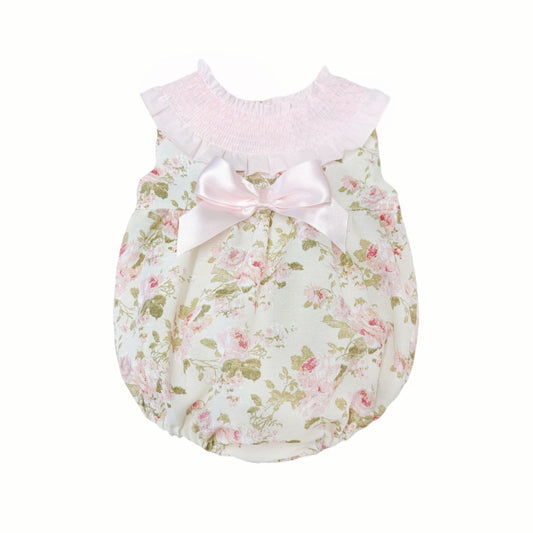 *SALE* Baby Girl Pink Floral Smocked Collar Romper "MYD2475"