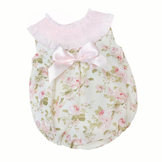 *SALE* Baby Girl Pink Floral Smocked Collar Romper "MYD2475"