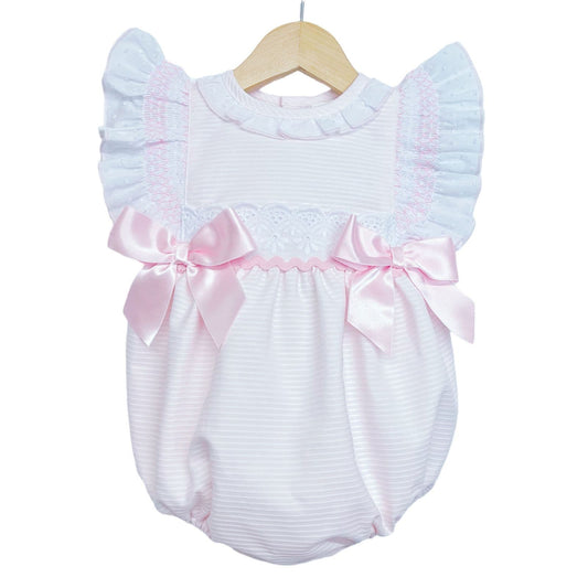 *SALE* Baby Girl Pink Frilly Shoulder Romper with Smocked Details "MYD2201P"