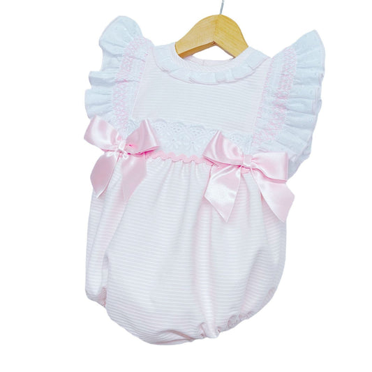 *SALE* Baby Girl Pink Frilly Shoulder Romper with Smocked Details "MYD2201P"