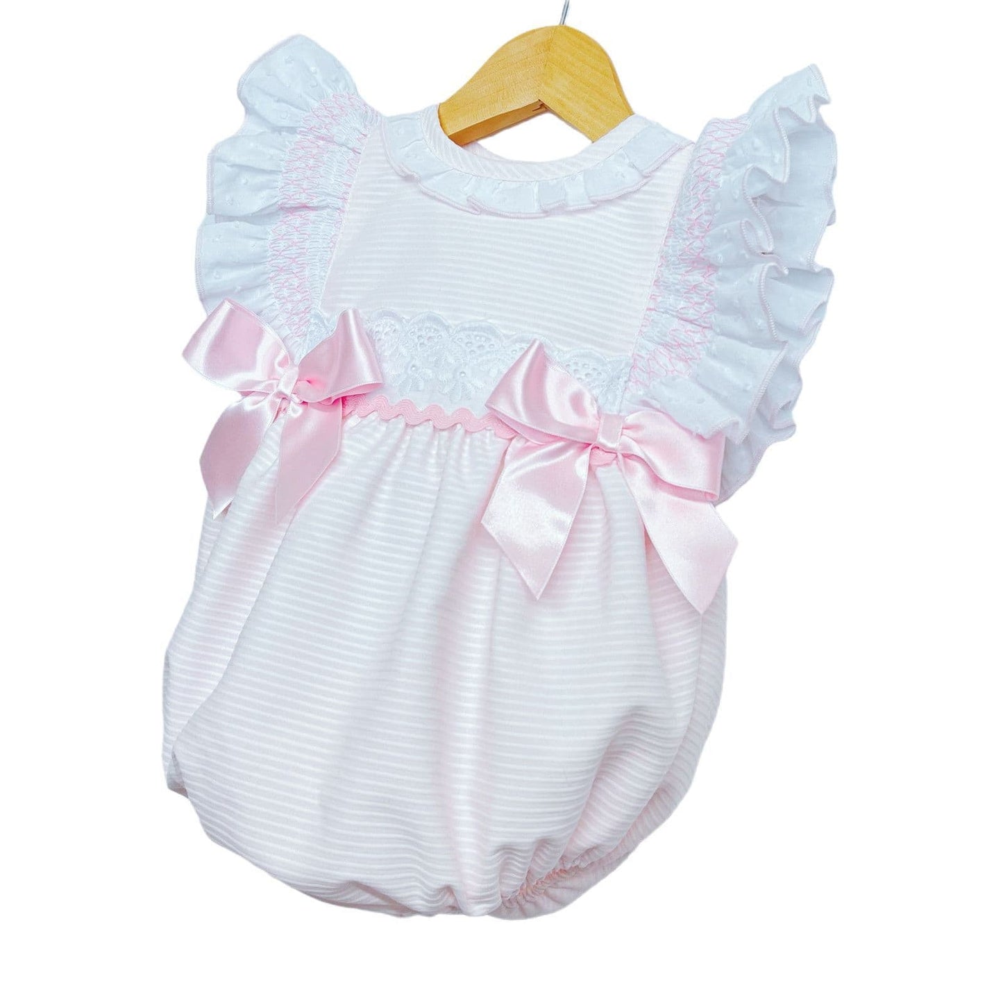 *SALE* Baby Girl Pink Frilly Shoulder Romper with Smocked Details "MYD2201P"