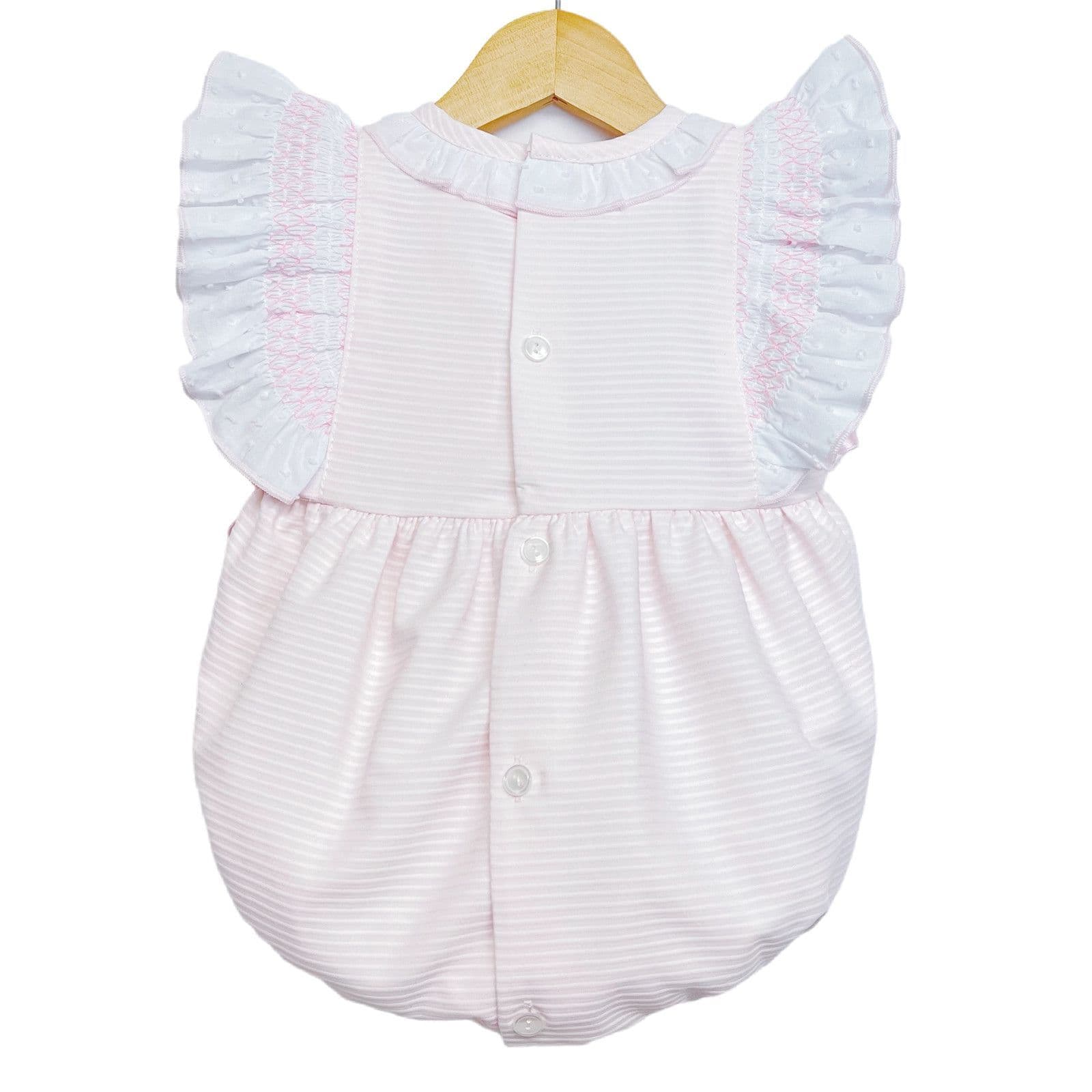 *SALE* Baby Girl Pink Frilly Shoulder Romper with Smocked Details "MYD2201P"