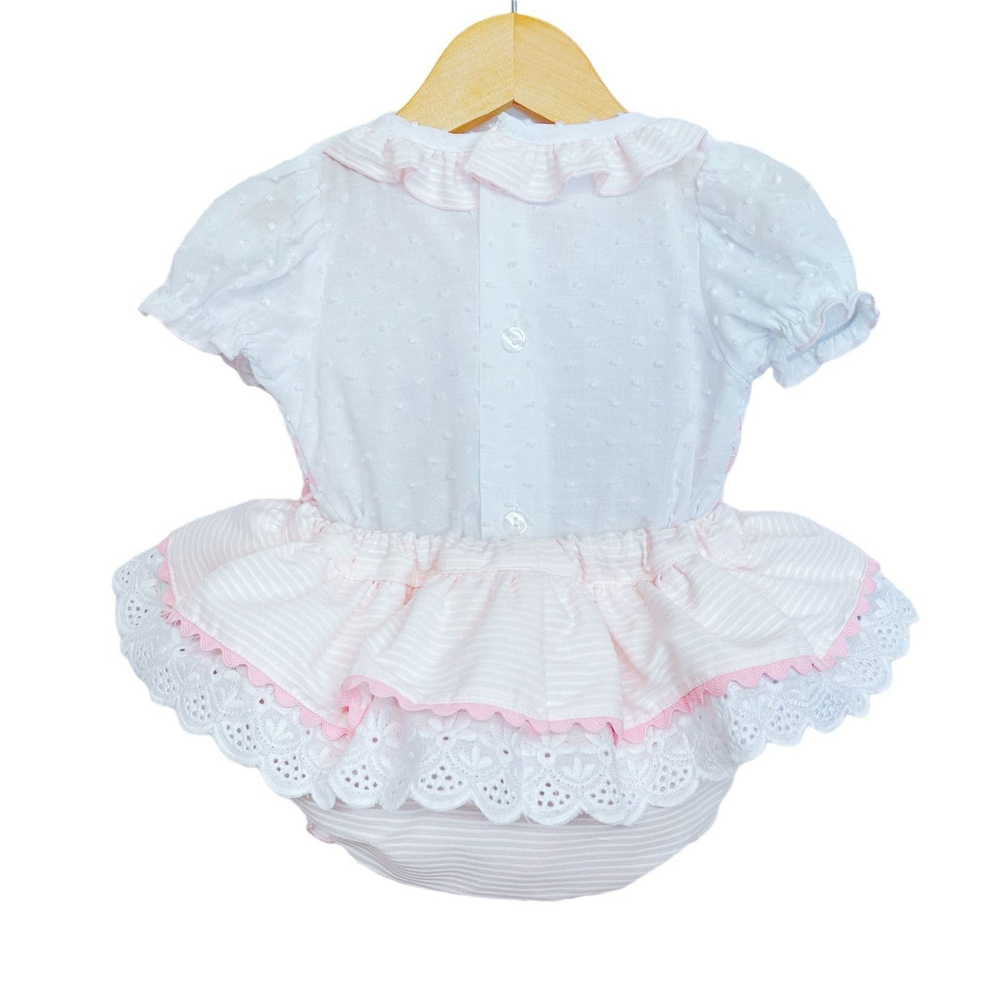 *SALE* Baby Girl Pink Frilly Skirt with Smocked Shirt Satin Bows "MYD2203"