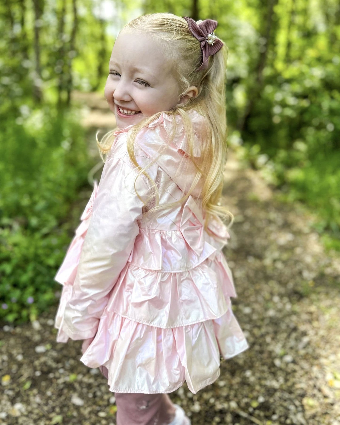 *SALE* Baby Girl Pink Iridescent Frilly Summer Jacket with Hood "MYD463P"
